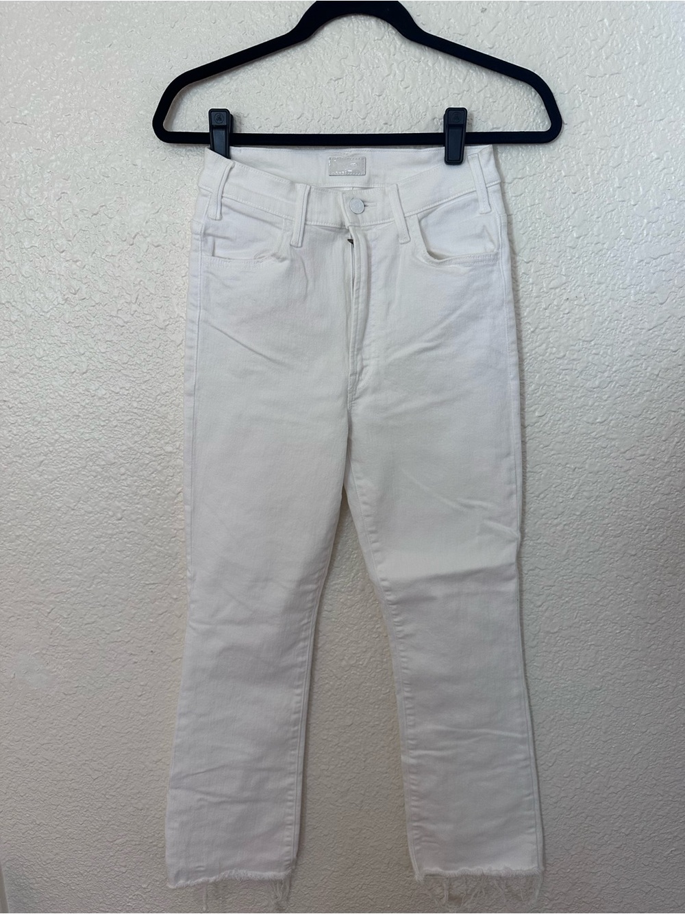 MOTHER White High-Rise Straight Crop Jeans
